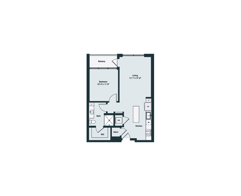 Floor plan for studio, 1 bath, 712 sqft